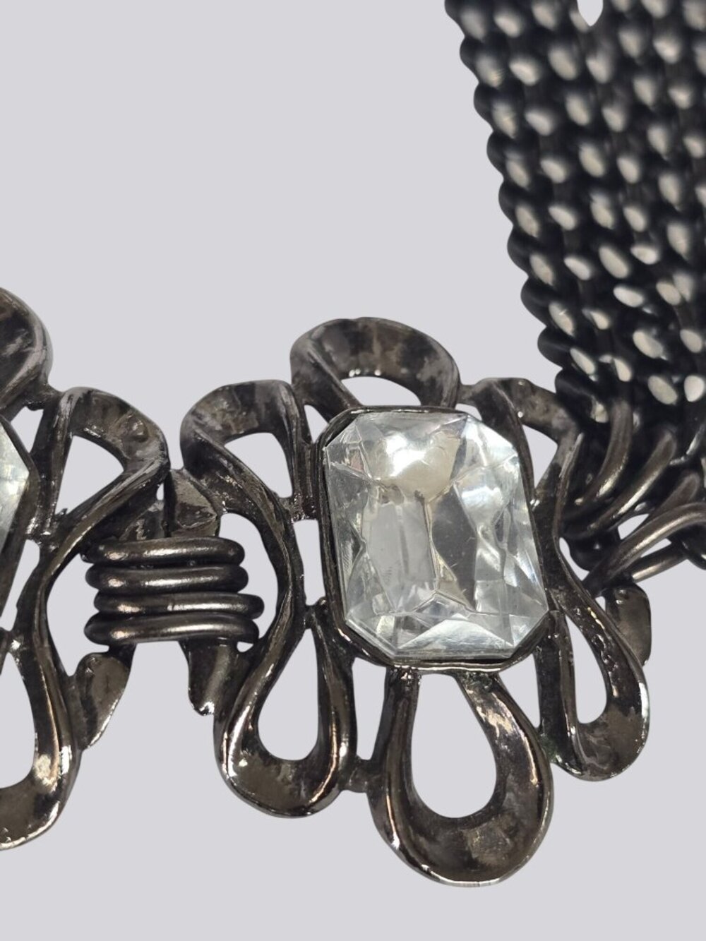 Vintage-Style Black Multi-Chain Necklace With Clear Rhinestone Accents - Picture 5 of 16